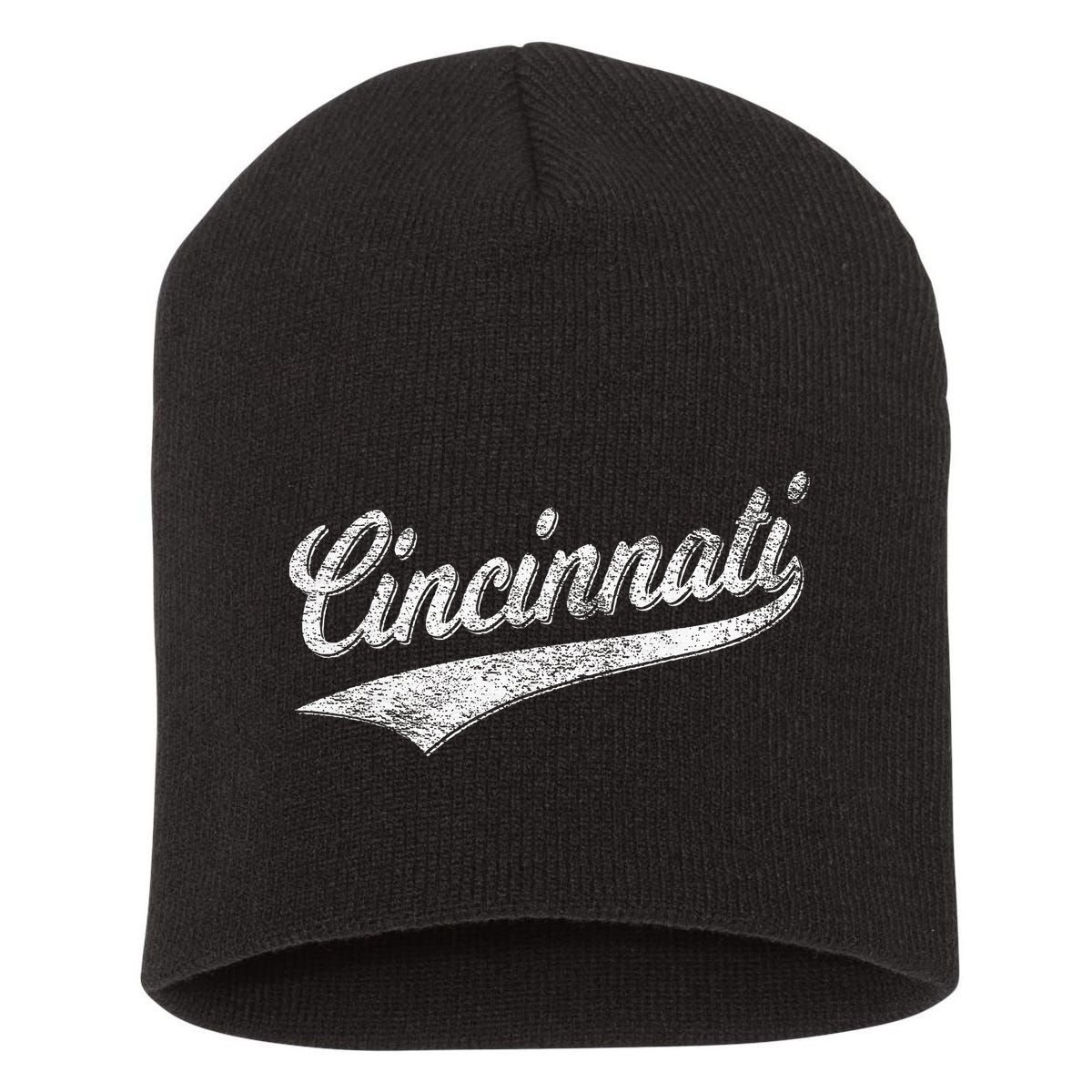 Cincinnati Ohio Retro Script Sports Jersey Flag Short Acrylic Beanie