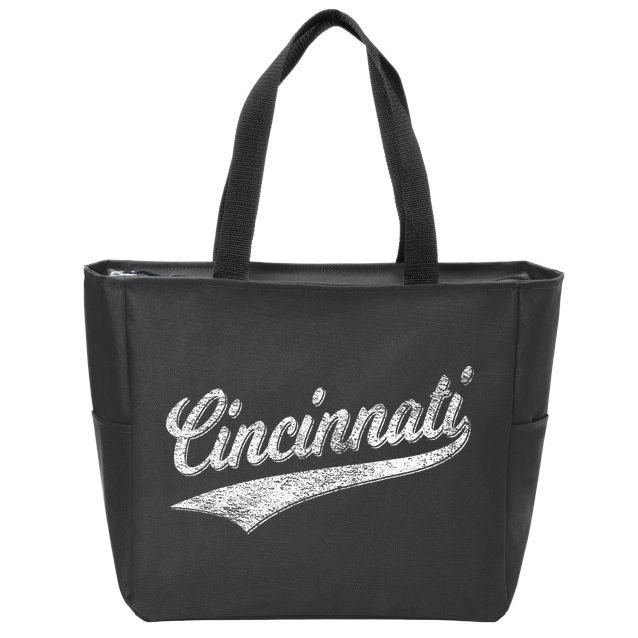 Cincinnati Ohio Retro Script Sports Jersey Flag Zip Tote Bag