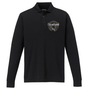 Cleveland Ohio Rock Music Retro Graphic Performance Long Sleeve Polo