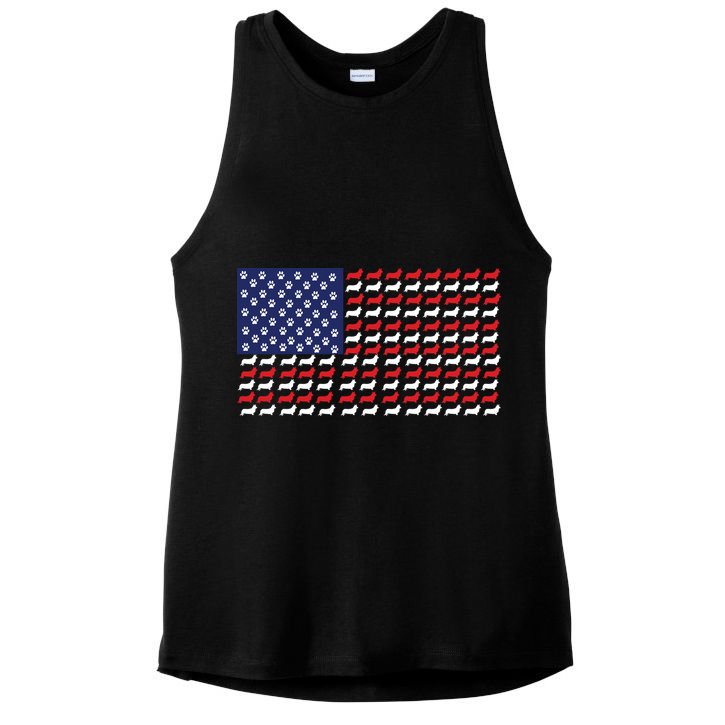 Corgi American Dog Flag Ladies PosiCharge Tri-Blend Wicking Tank