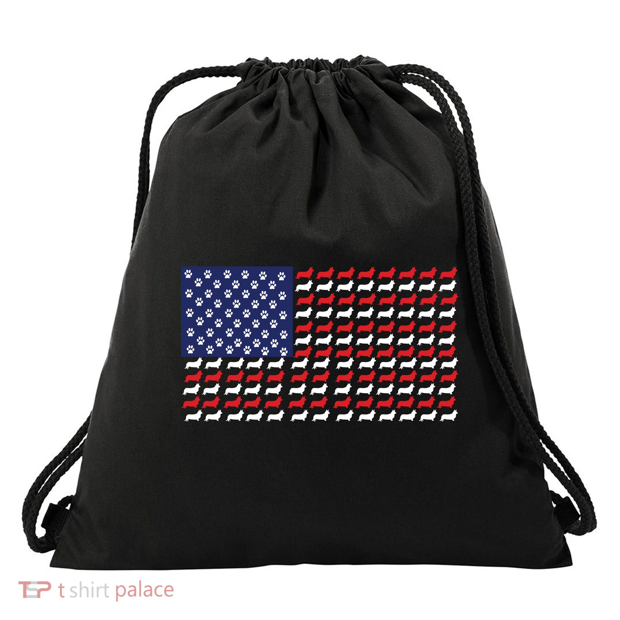 Corgi American Dog Flag Drawstring Bag