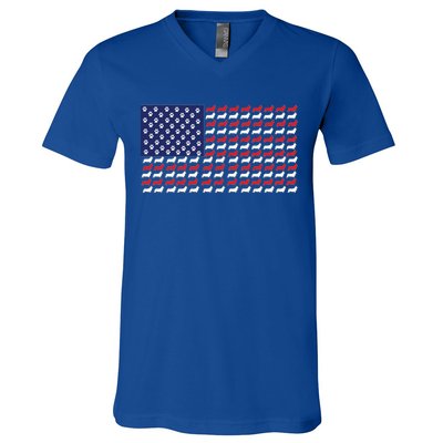 Corgi American Dog Flag V-Neck T-Shirt