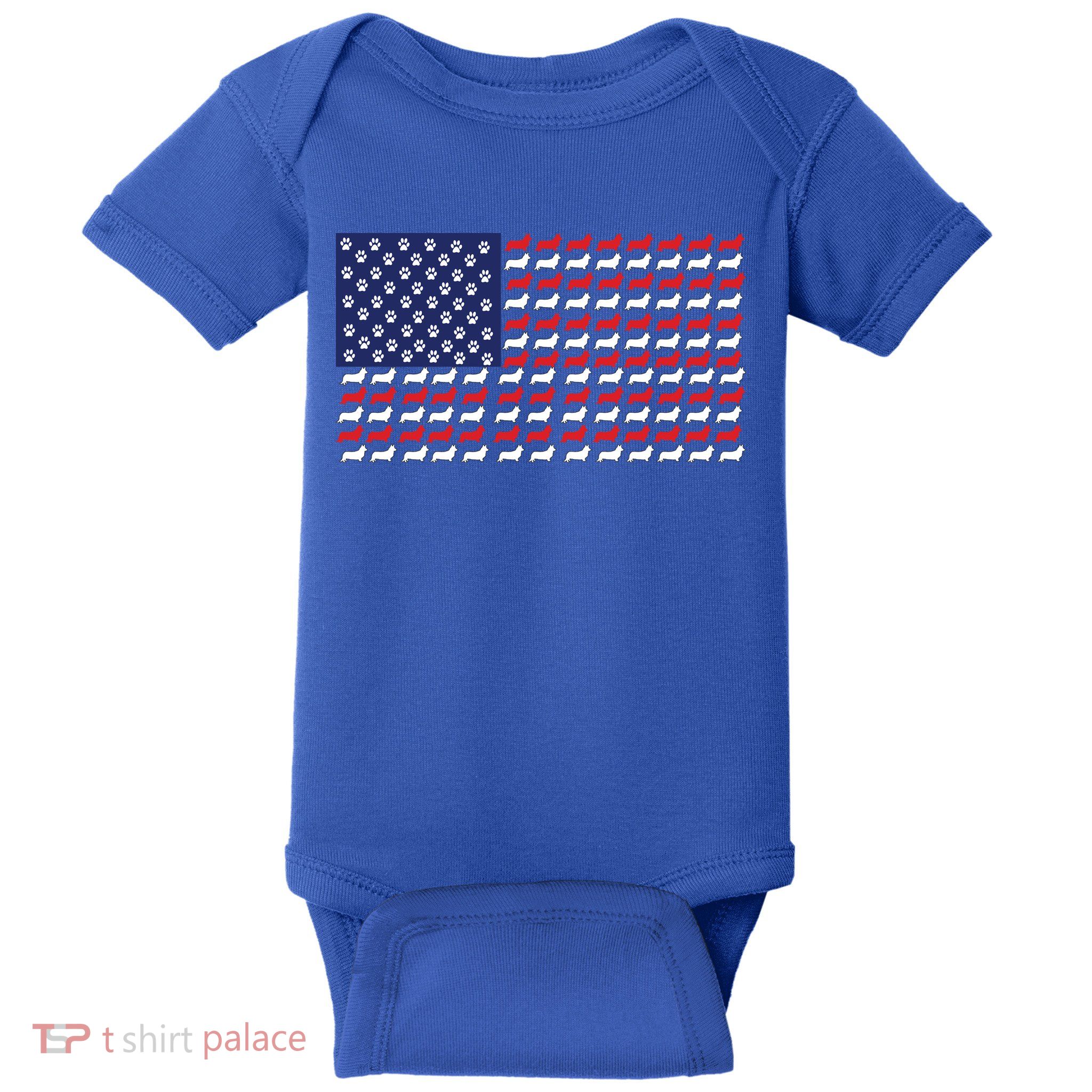 Corgi American Dog Flag Baby Bodysuit