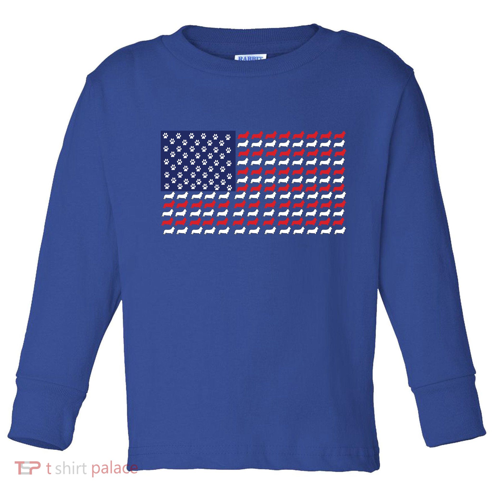 Corgi American Dog Flag Toddler Long Sleeve Shirt