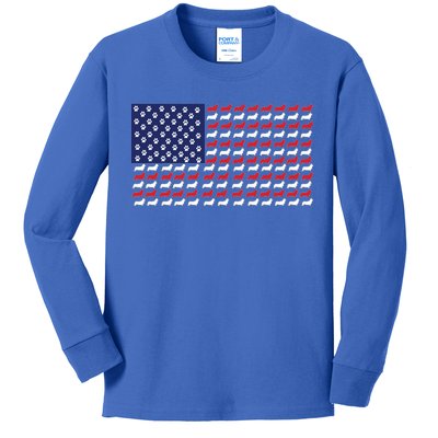 Corgi American Dog Flag Kids Long Sleeve Shirt