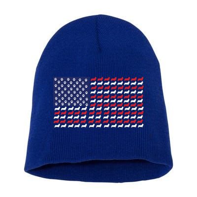 Corgi American Dog Flag Short Acrylic Beanie