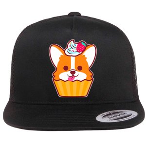 Corgi Cupcake Kawii Flat Bill Trucker Hat