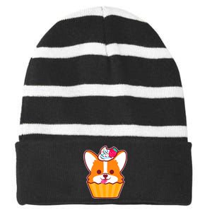 Corgi Cupcake Kawii Striped Beanie with Solid Band