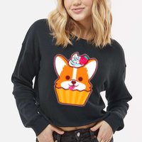 Corgi Cupcake Kawii Cropped Pullover Crew