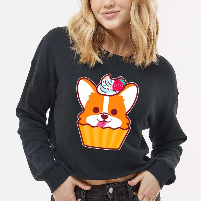 Corgi Cupcake Kawii Cropped Pullover Crew