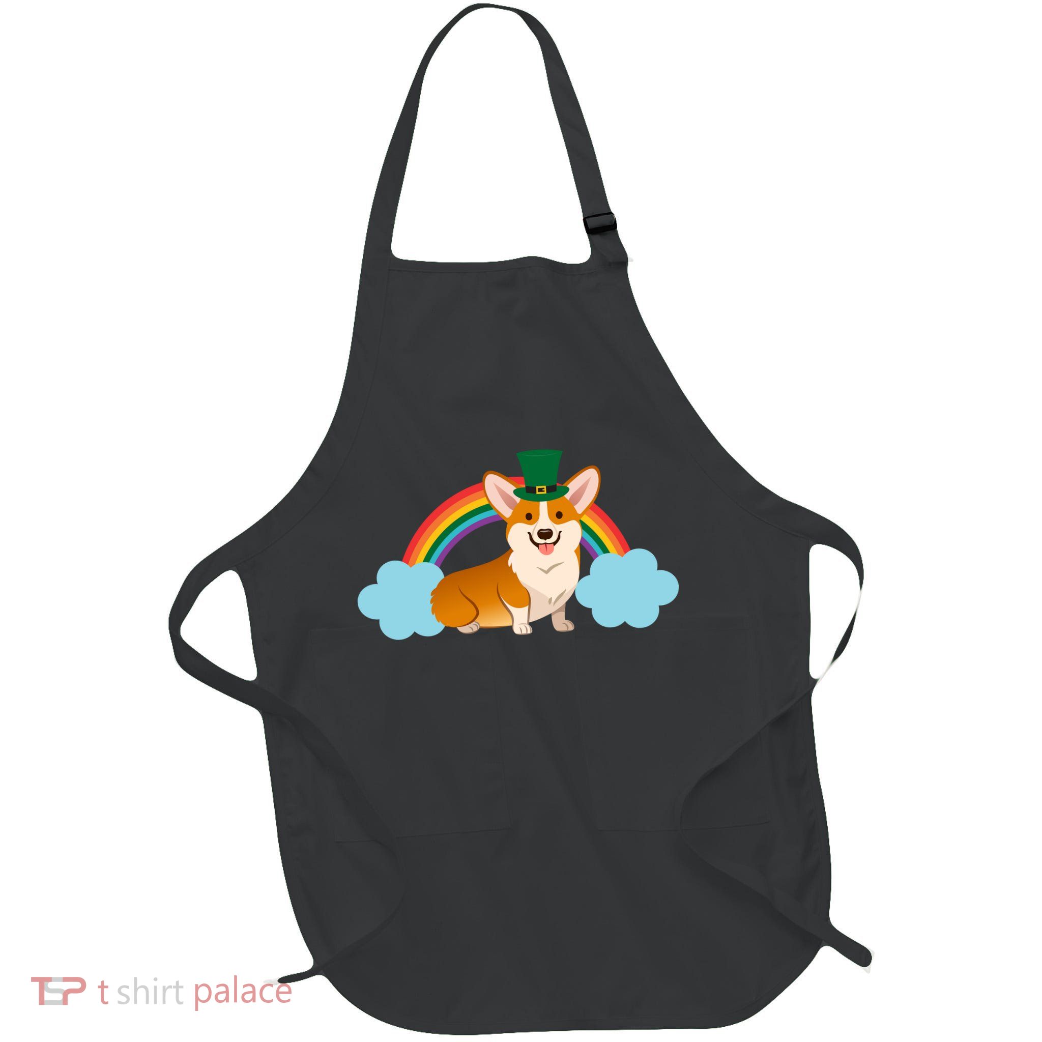 Corgi St. Patrick's Day Rainbow Full-Length Apron With Pockets