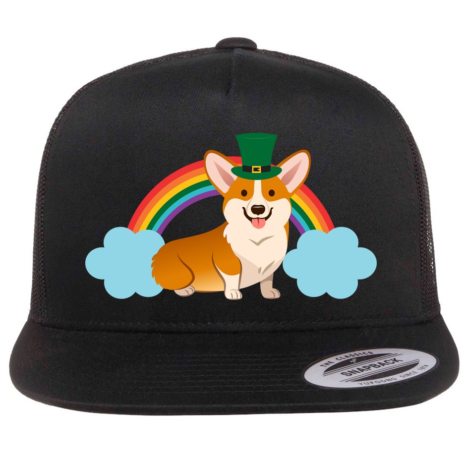 Corgi St. Patrick's Day Rainbow Flat Bill Trucker Hat
