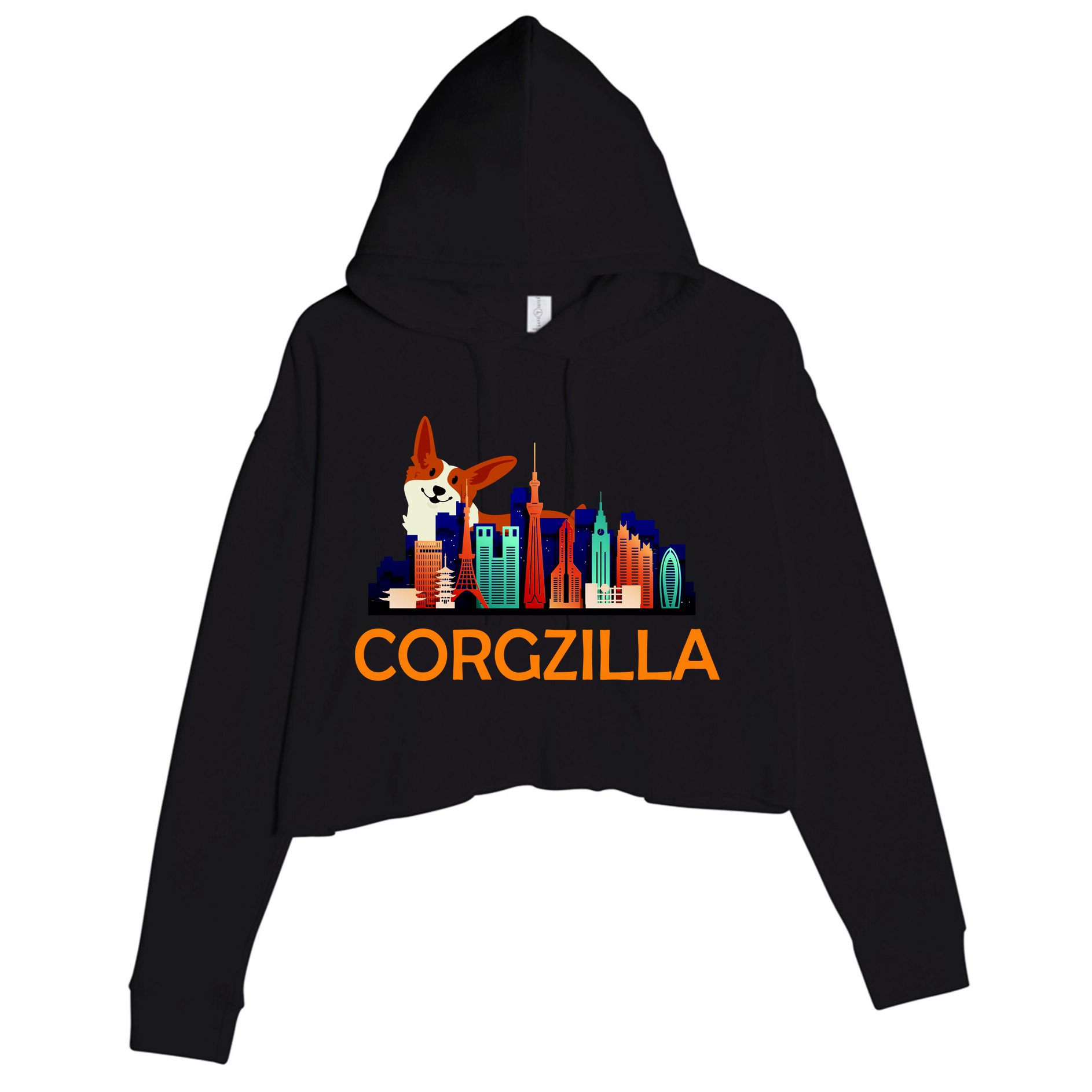 Corgzilla Funny Corgi Dog Crop Fleece Hoodie