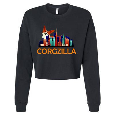 Corgzilla Funny Corgi Dog Cropped Pullover Crew