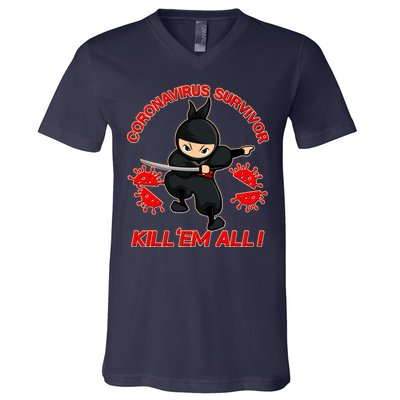 Coronavirus Survivor Ninja Kill Em' All V-Neck T-Shirt