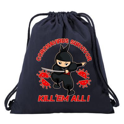 Coronavirus Survivor Ninja Kill Em' All Drawstring Bag