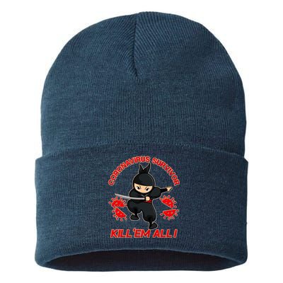 Coronavirus Survivor Ninja Kill Em' All Sustainable Knit Beanie