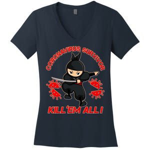 Coronavirus Survivor Ninja Kill Em' All Women's V-Neck T-Shirt