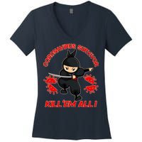 Coronavirus Survivor Ninja Kill Em' All Women's V-Neck T-Shirt