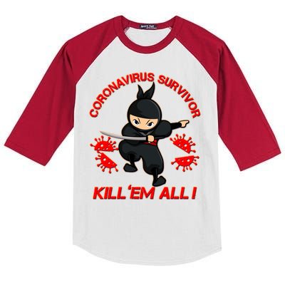 Coronavirus Survivor Ninja Kill Em' All Kids Colorblock Raglan Jersey