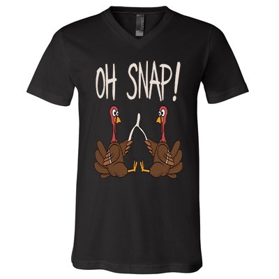 Cool Oh Snap Funny Turkey With Wishbone Thanksgiving V-Neck T-Shirt