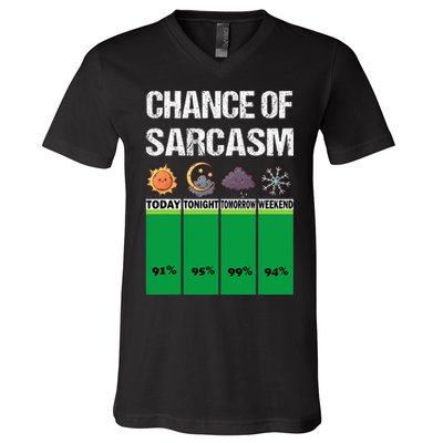 chance of sarcasm weather funny weather V-Neck T-Shirt
