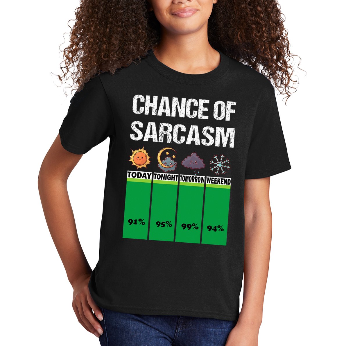 chance of sarcasm weather funny weather Kids T-Shirt