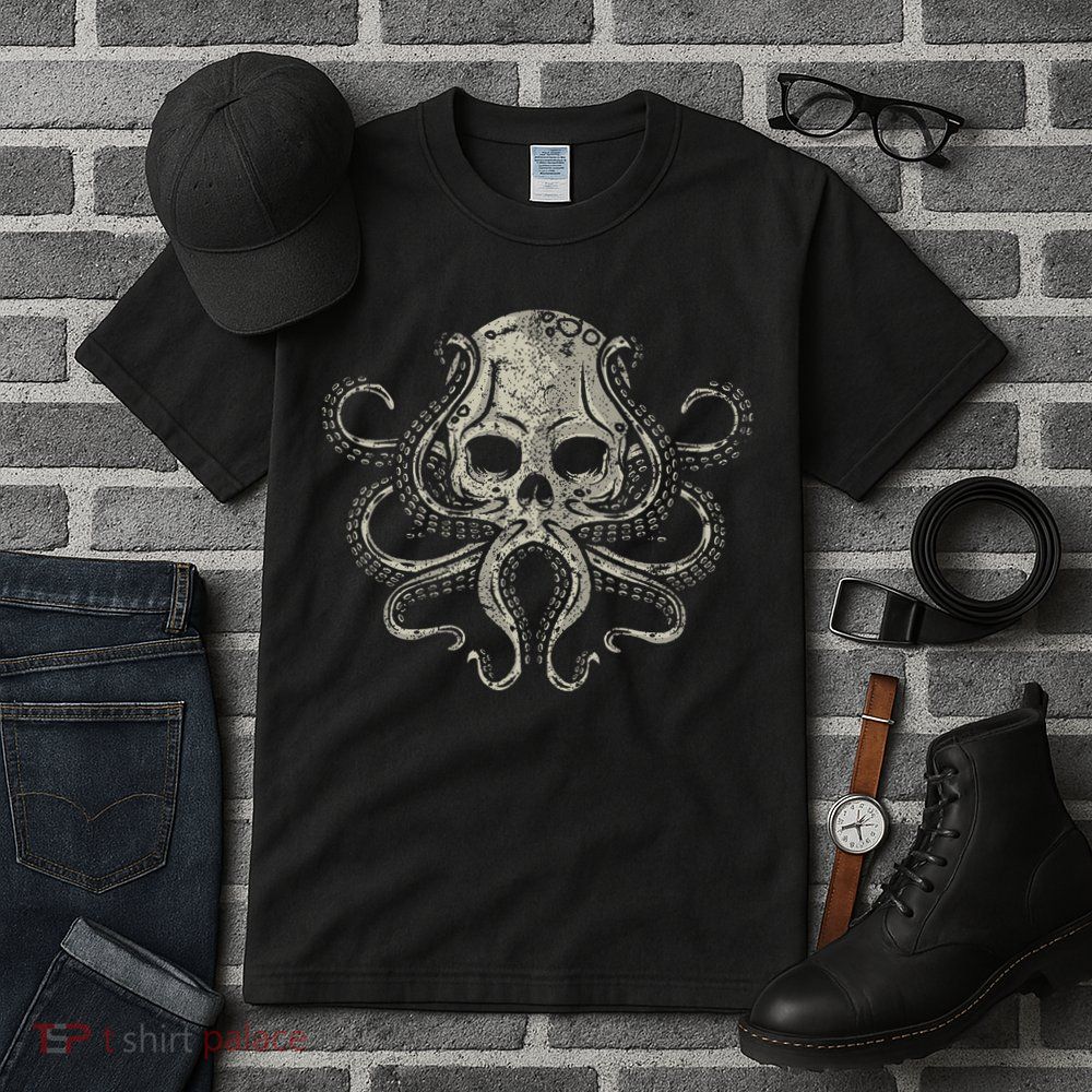 Creepy Octopus Skull Sea Monster Kraken Scuba Diver Goth Tall T-Shirt