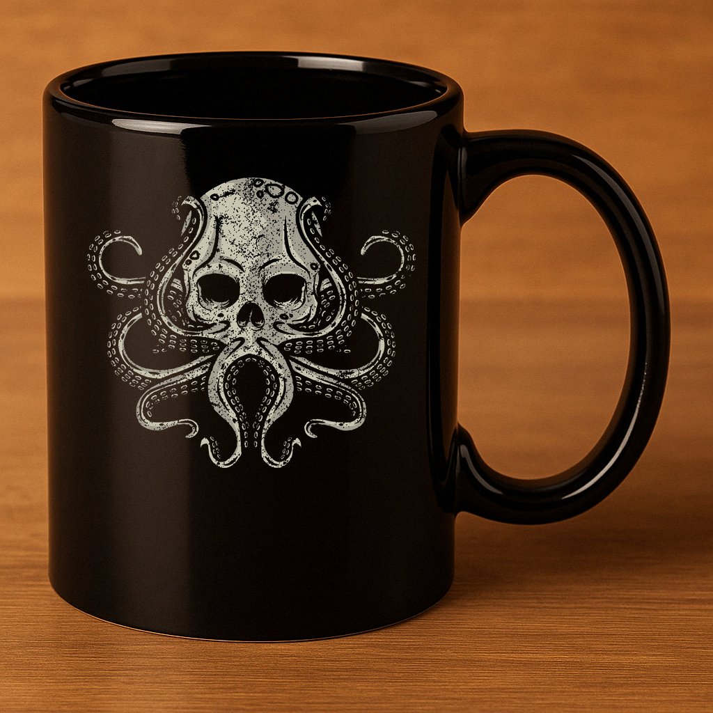 Creepy Octopus Skull Sea Monster Kraken Scuba Diver Goth 11oz C Handle Ceramic Mug