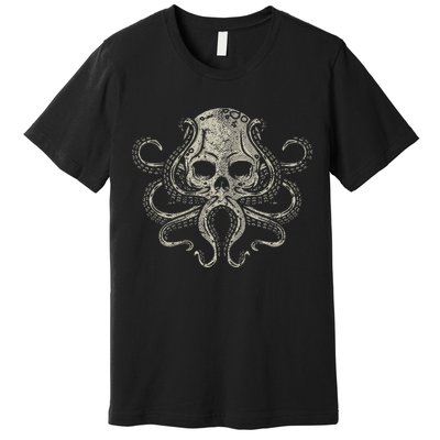 Creepy Octopus Skull Sea Monster Kraken Scuba Diver Goth Premium T-Shirt