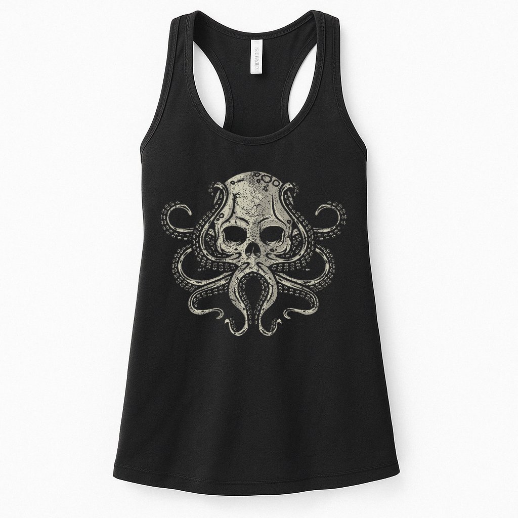 Creepy Octopus Skull Sea Monster Kraken Scuba Diver Goth Womens Tank Top