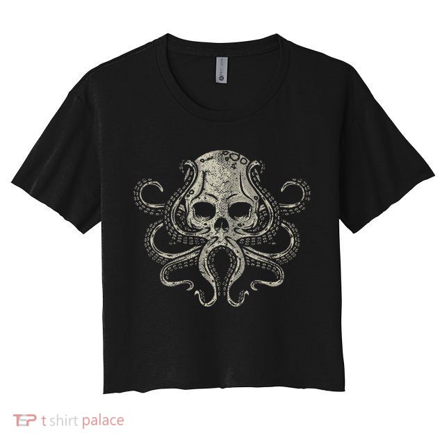 Creepy Octopus Skull Sea Monster Kraken Scuba Diver Goth Crop Top