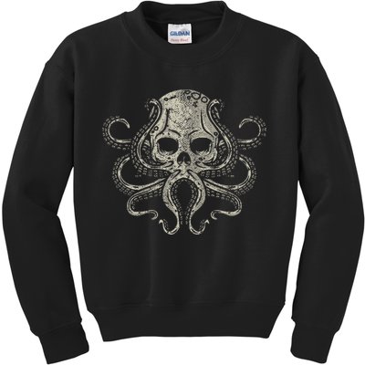 Creepy Octopus Skull Sea Monster Kraken Scuba Diver Goth Kids Sweatshirt