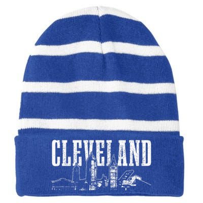 Cleveland Ohio Skyline Pride Vintage Cleveland Striped Beanie with Solid Band