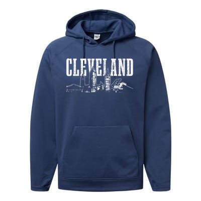 Cleveland Ohio Skyline Pride Vintage Cleveland Performance Fleece Hoodie