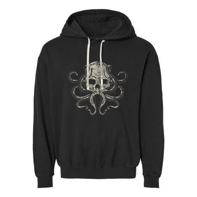 Creepy Octopus Skull Sea Monster Kraken Scuba Diver Goth Garment-Dyed Fleece Hoodie