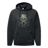 Creepy Octopus Skull Sea Monster Kraken Scuba Diver Goth Performance Fleece Hoodie