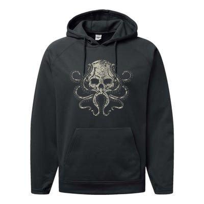 Creepy Octopus Skull Sea Monster Kraken Scuba Diver Goth Performance Fleece Hoodie