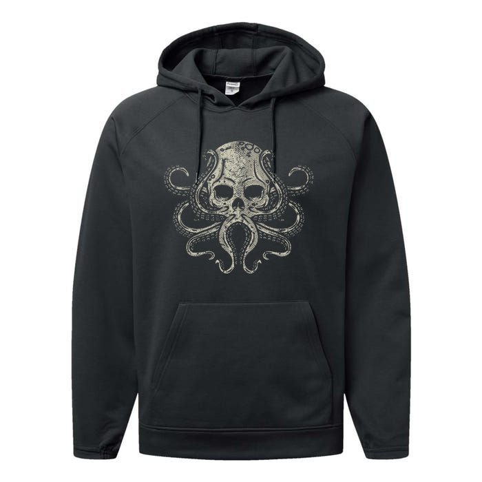 Creepy Octopus Skull Sea Monster Kraken Scuba Diver Goth Performance Fleece Hoodie