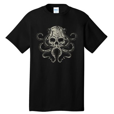 Creepy Octopus Skull Sea Monster Kraken Scuba Diver Goth Tall T-Shirt