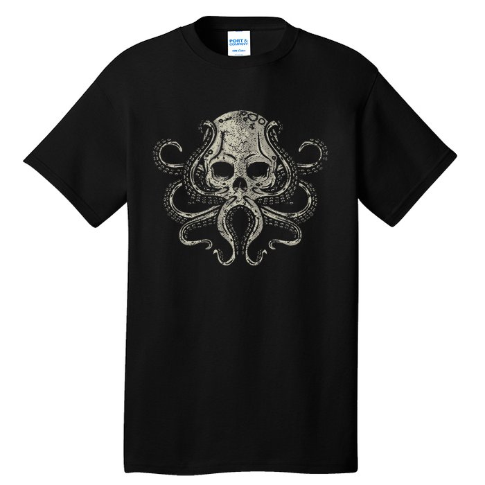 Creepy Octopus Skull Sea Monster Kraken Scuba Diver Goth Tall T-Shirt