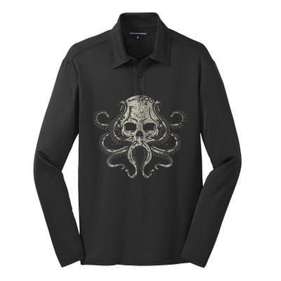 Creepy Octopus Skull Sea Monster Kraken Scuba Diver Goth Silk Touch Performance Long Sleeve Polo