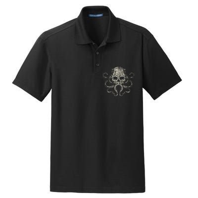 Creepy Octopus Skull Sea Monster Kraken Scuba Diver Goth Dry Zone Grid Polo