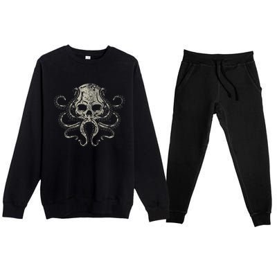 Creepy Octopus Skull Sea Monster Kraken Scuba Diver Goth Premium Crewneck Sweatsuit Set