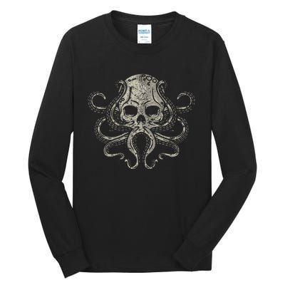 Creepy Octopus Skull Sea Monster Kraken Scuba Diver Goth Tall Long Sleeve T-Shirt