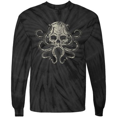 Creepy Octopus Skull Sea Monster Kraken Scuba Diver Goth Tie-Dye Long Sleeve Shirt