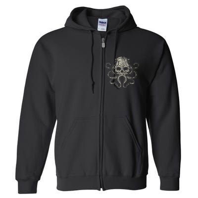 Creepy Octopus Skull Sea Monster Kraken Scuba Diver Goth Full Zip Hoodie