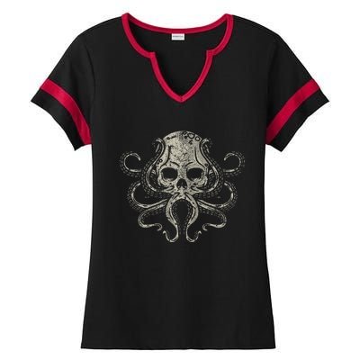 Creepy Octopus Skull Sea Monster Kraken Scuba Diver Goth Ladies Halftime Notch Neck Tee