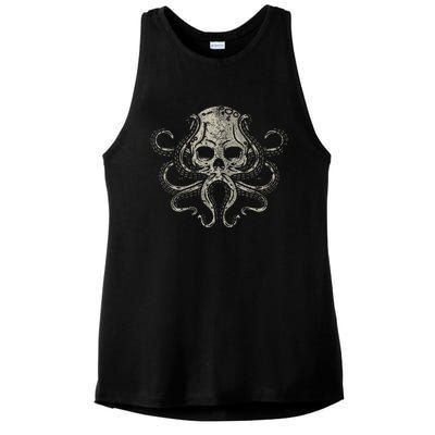 Creepy Octopus Skull Sea Monster Kraken Scuba Diver Goth Ladies PosiCharge Tri-Blend Wicking Tank