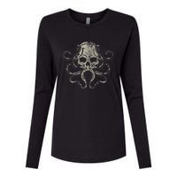 Creepy Octopus Skull Sea Monster Kraken Scuba Diver Goth Womens Cotton Relaxed Long Sleeve T-Shirt